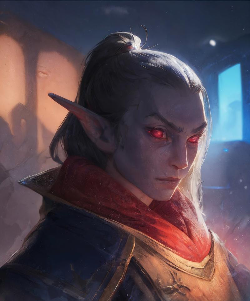 168646-578083741-1girl, dumner, blue grey skin, glowing red eyes, city, morrowind, fantasy,  armor portrait, making a face,__lora_morrowind-races.jpg